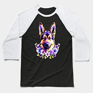 German Sheperd Dog Surrounded by Beautiful Spring Flowers Baseball T-Shirt